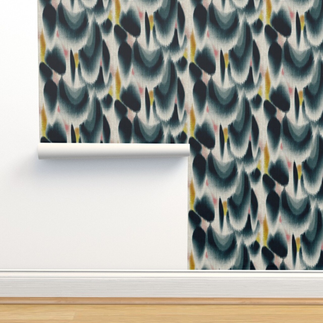Abstract Indigo Tie Dye Japanese Inspired Watercolor Ikat Navy And Mustard Ombre Custom Removable Wallpaper by Spoonflower Peel & Stick Wallpaper 2FT Wide